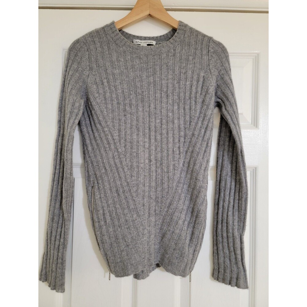 Autumn Cashmere‎ Womens Cashmere Wool Blend Sweater Ribbed Zipper Split Hem XS